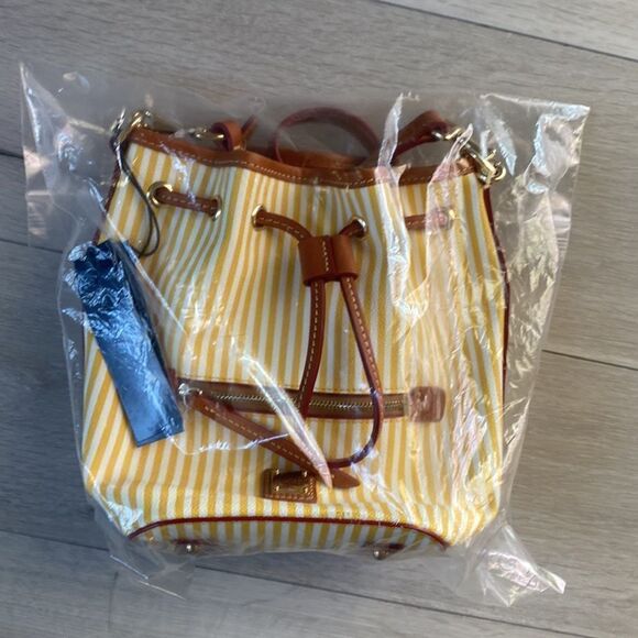 Dooney & Bourke Sullivan Coated Cotton Small Drawstring Crossbody yellow white - Picture 3 of 8